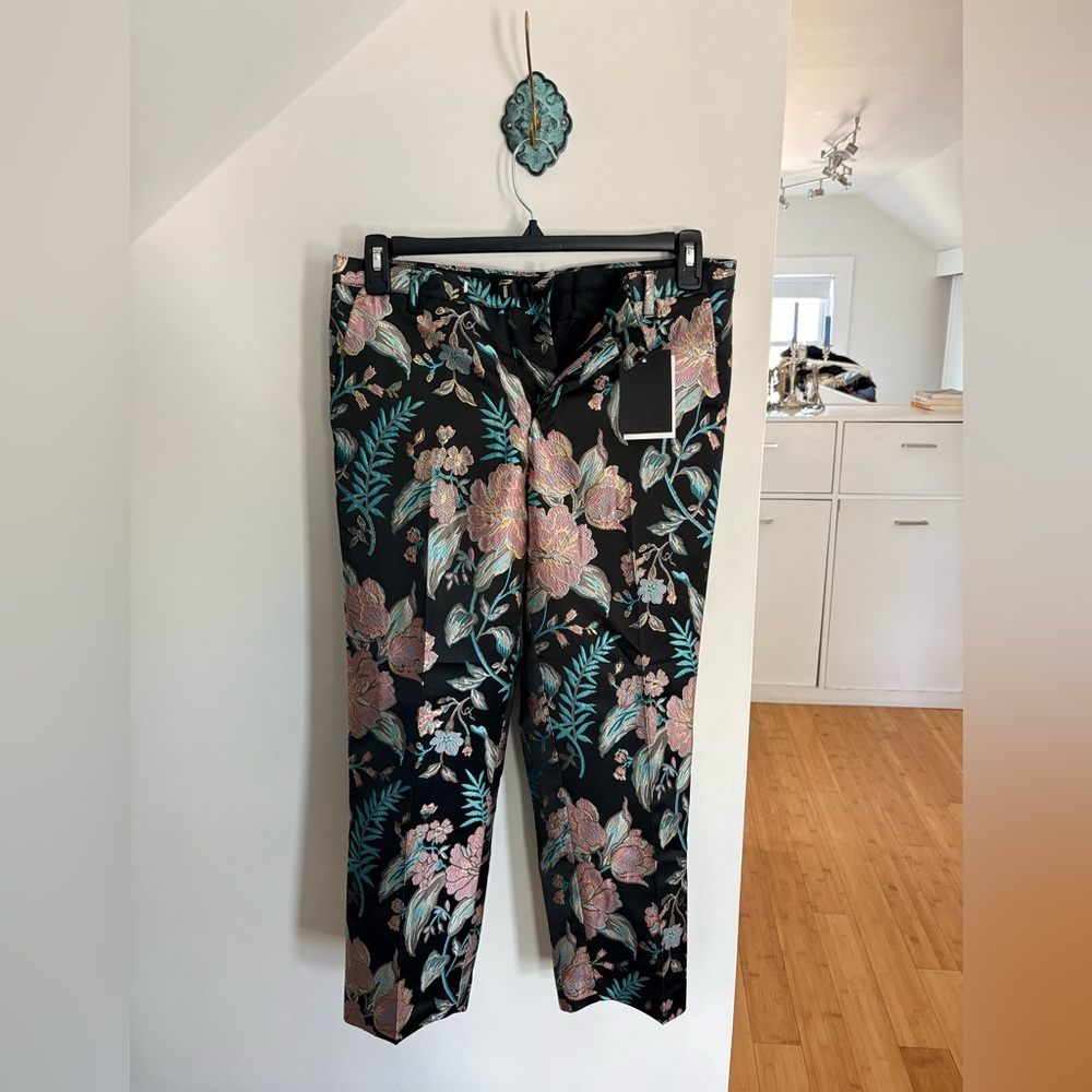 ASOS Black Floral Brocade Dress Pants with Pink & Teal Accents